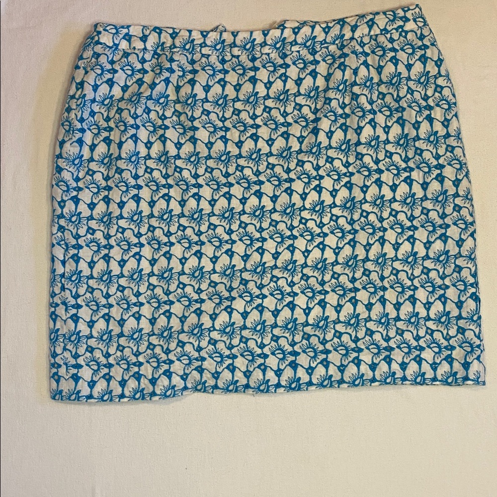 Talbots Embroidered Blue Floral Eyelet Linen skirt